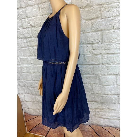 IZ Buyer Dress Size 11 Dark Blue Dress with Overlay Top Cover Trim Lined Dress - Picture 2 of 11